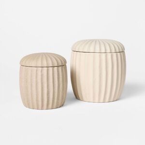 Studio McGee Cream Ribbed Ceramic Storage Jars Set